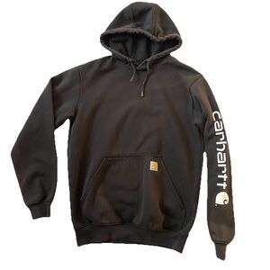 Carhartt Mens S Loose Fit K288 BLK Black Hoodie Graphic Logo Sleeve Grunge Faded